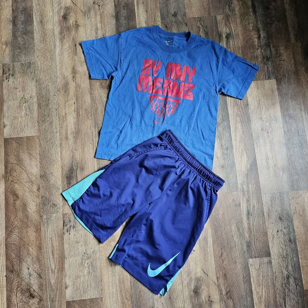 Nike Youth Basketball Set – Blue T-Shirt & Shorts – Size Youth M – GUC
